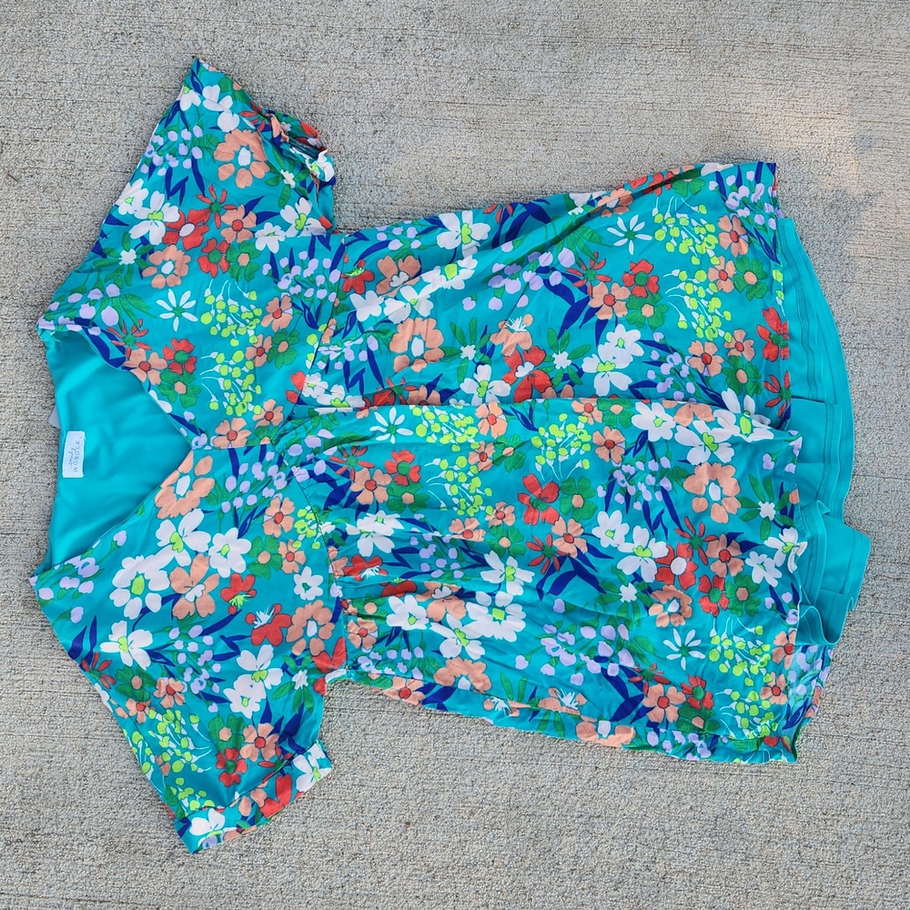 Emily Wonder Large Boutique Floral Babydoll Flowy Top 70s Blue  Easter Spring